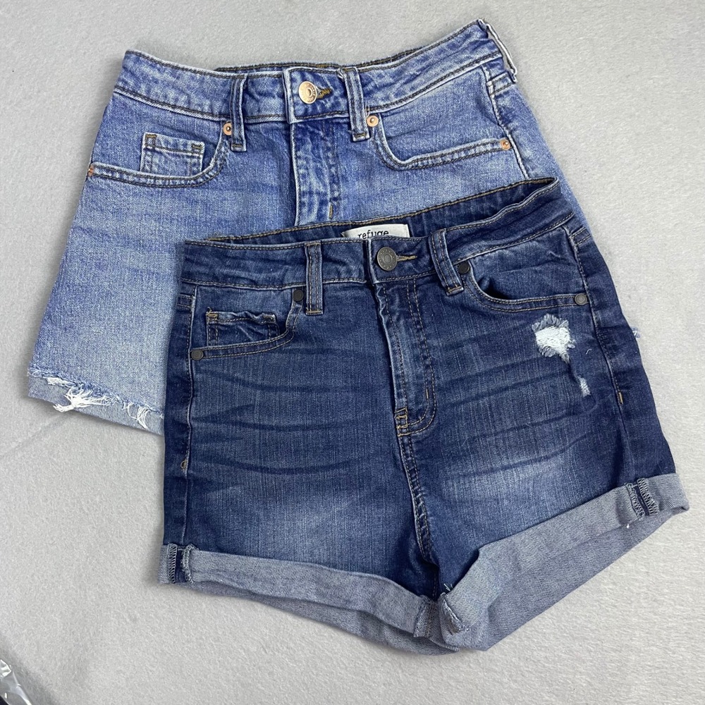 Refuge Wild Fable Denim Jean Shorts Bundle, Distressed Raw Hem, Womens Size‎ 0